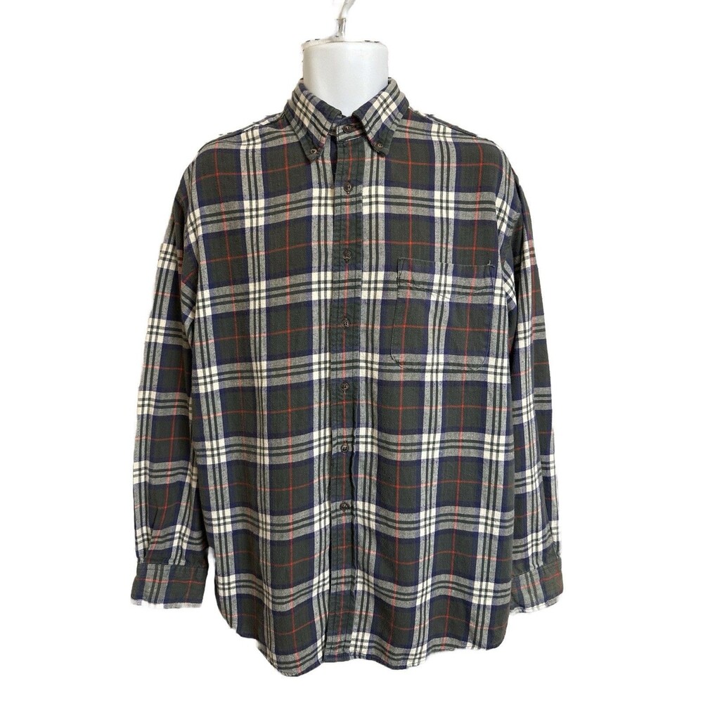 Y2K American Eagle Men’s M Flannel Gray Blue Green Plaid Button Down Shirt